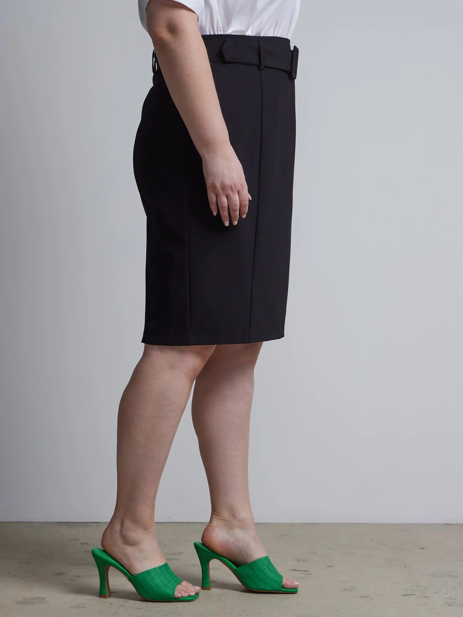 Plus Belted Seamed Pencil Skirt - Fit To Flatter