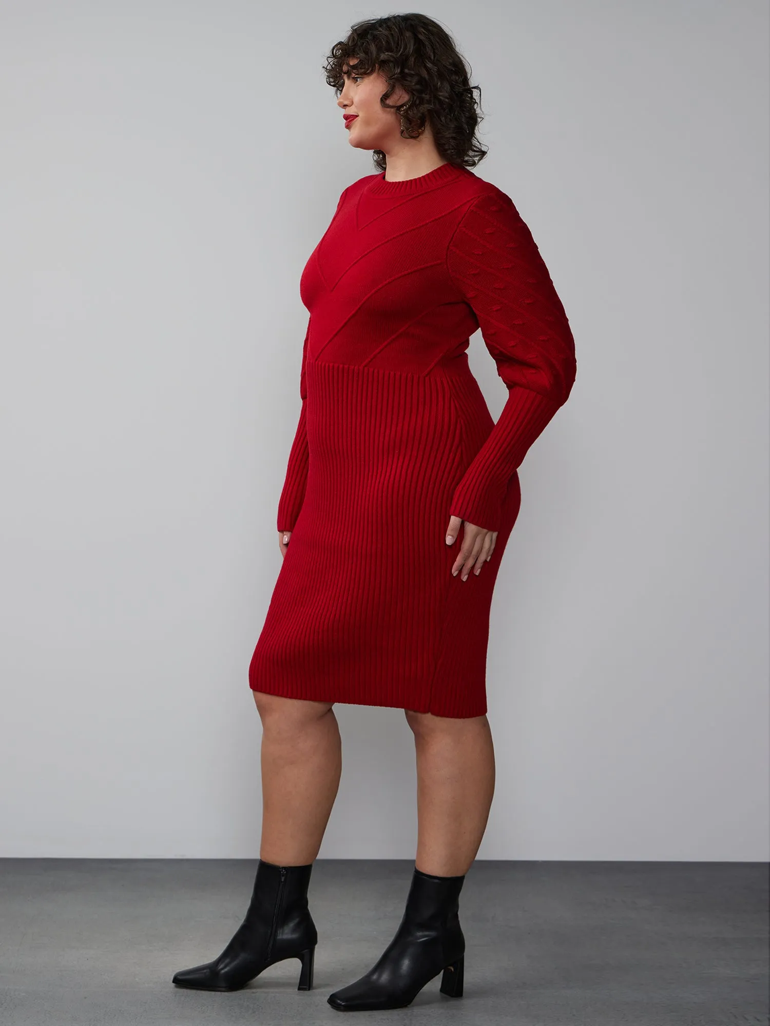 Plus Long Sleeve Crew Neck Sweater Dress