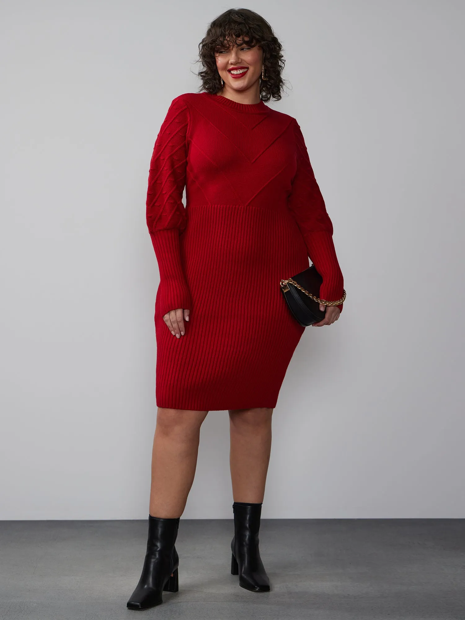 Plus Long Sleeve Crew Neck Sweater Dress