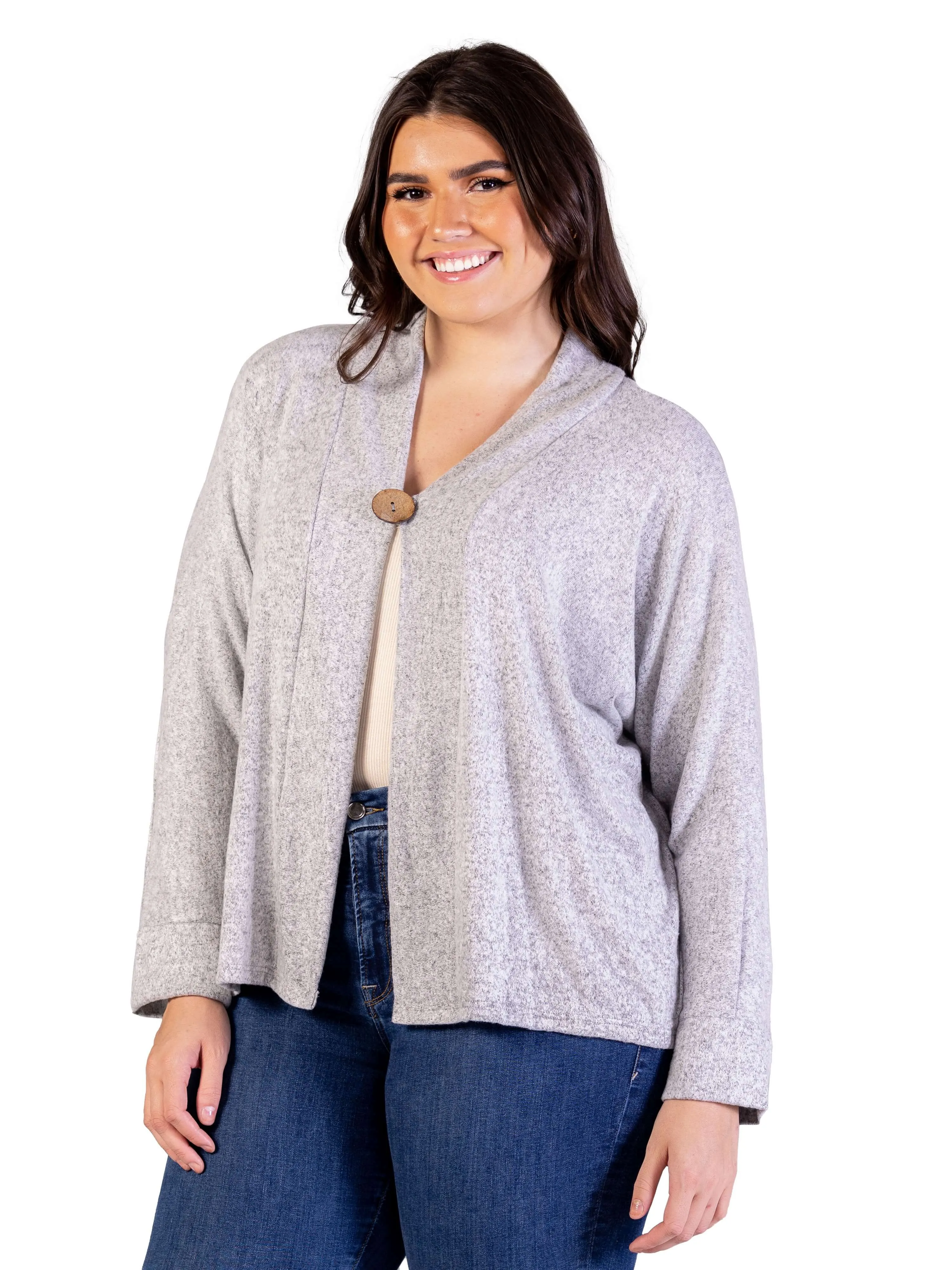 Plus Size Single Button Front Long Sleeve Womens Cardigan