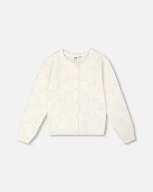 Pointelle Knit Cardigan Sweater White