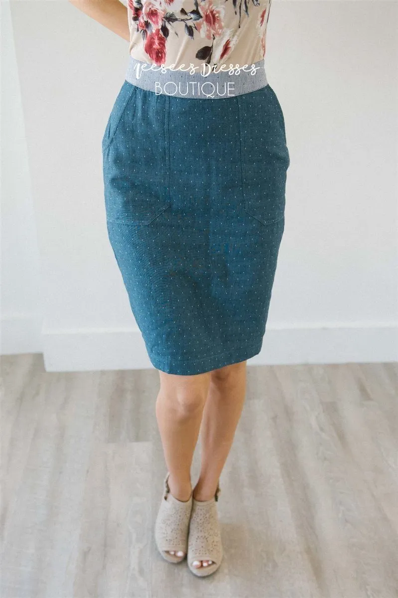 Polka Dot Chambray Pencil Skirt