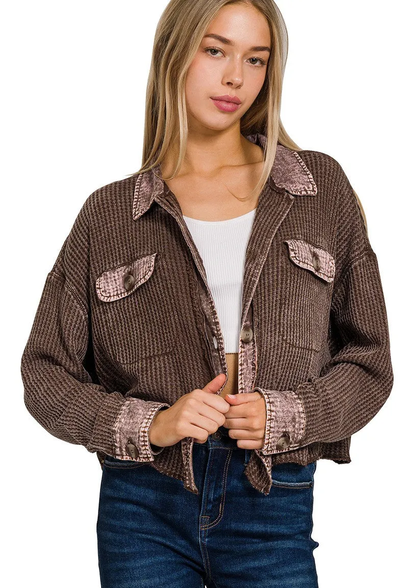 Promise of Fall Waffle Knit Cropped Shacket- 3 Colors!