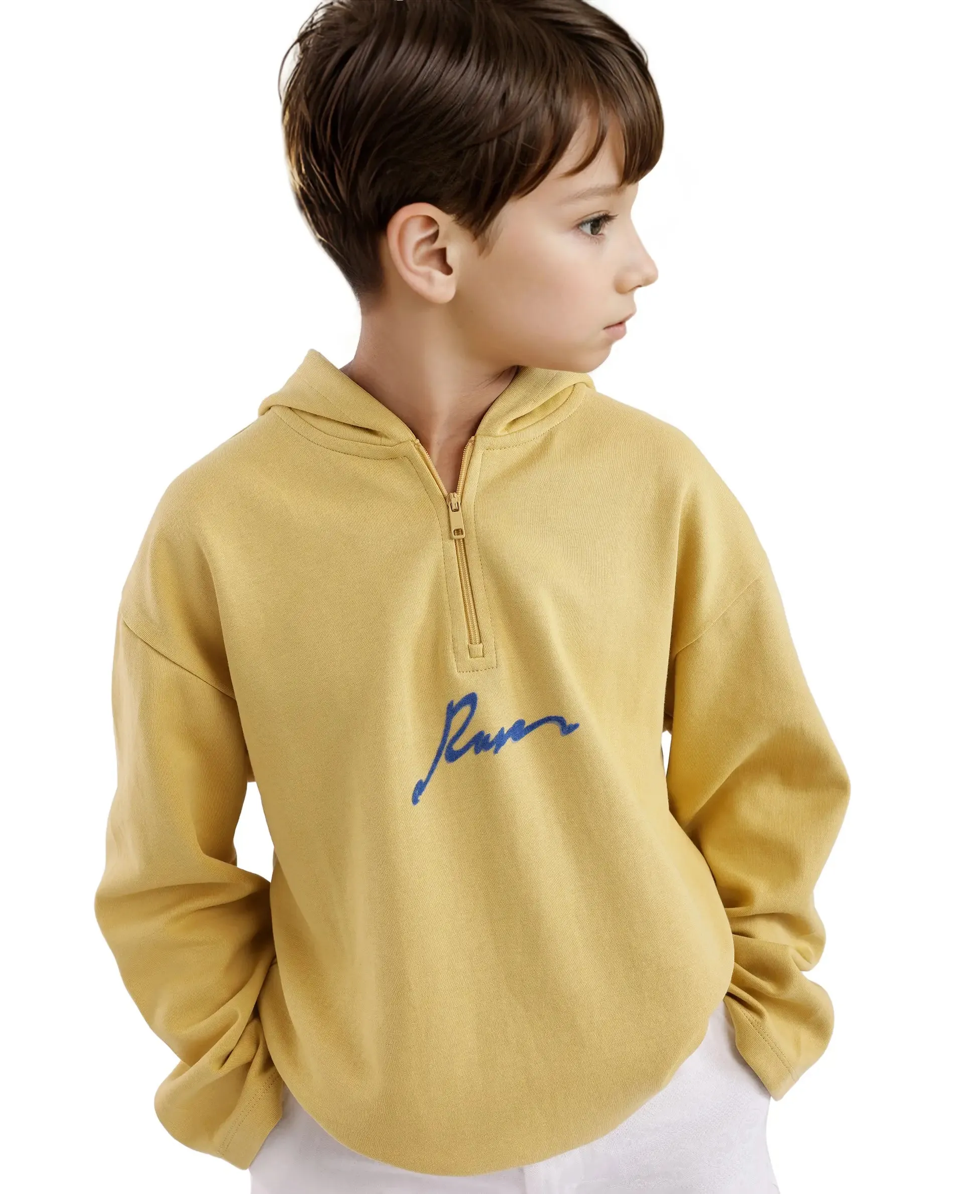 Rare Ones Kids Kanzy Yellow Cotton Poly Full Sleeve Flock Print Sweatshirt