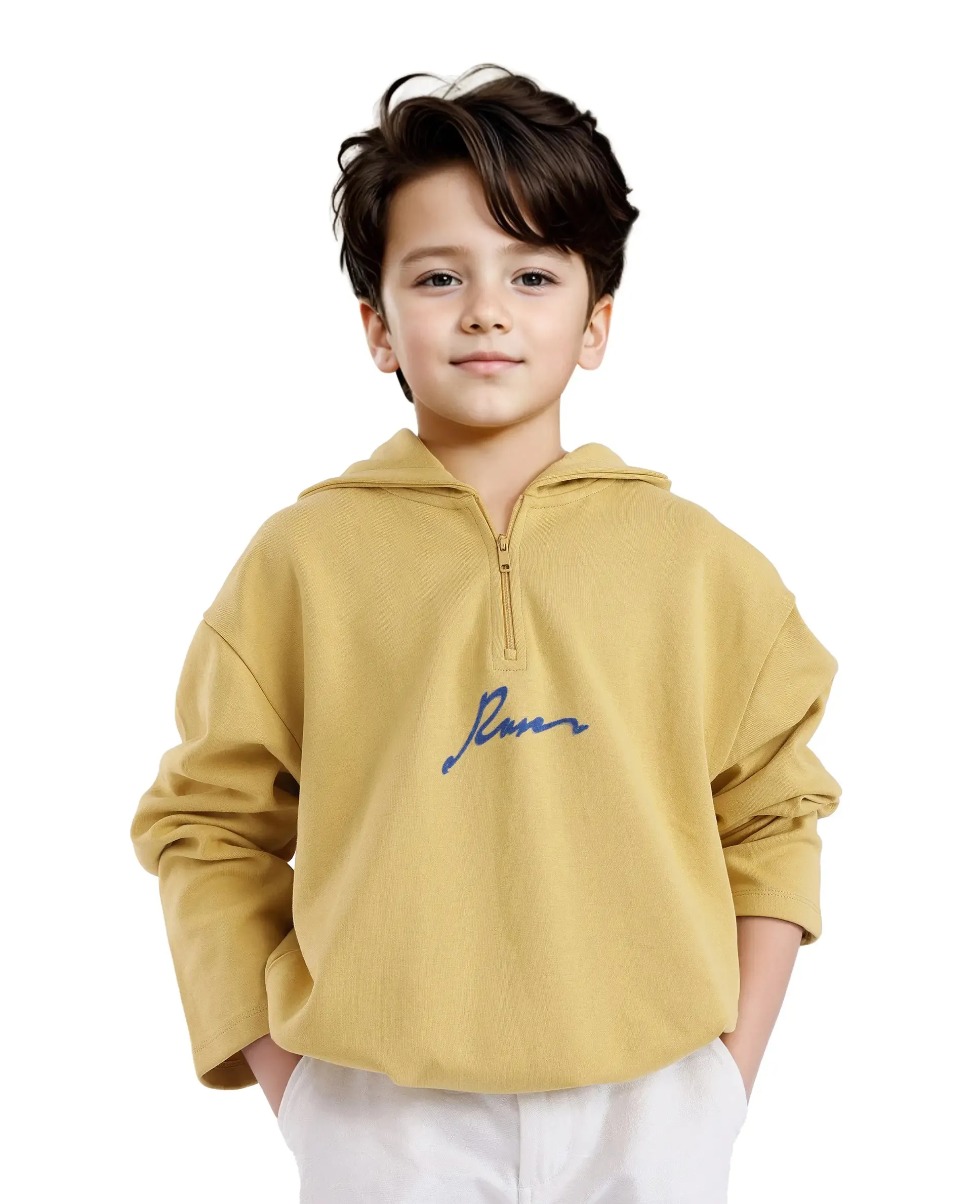 Rare Ones Kids Kanzy Yellow Cotton Poly Full Sleeve Flock Print Sweatshirt