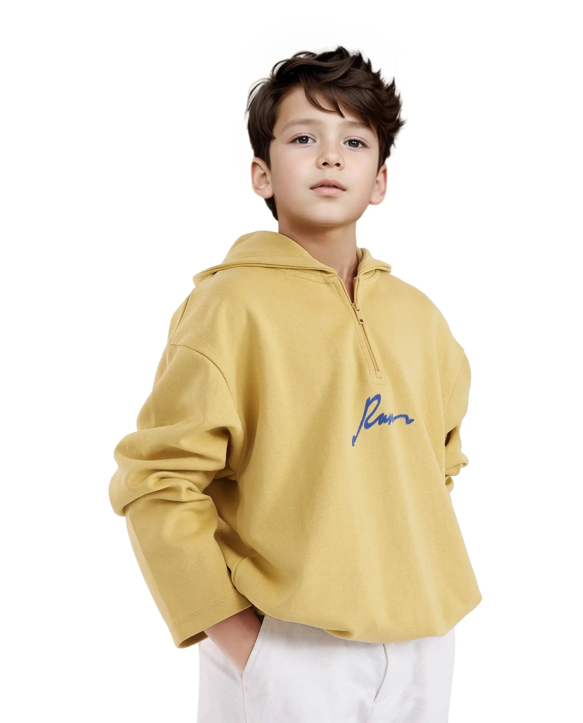 Rare Ones Kids Kanzy Yellow Cotton Poly Full Sleeve Flock Print Sweatshirt