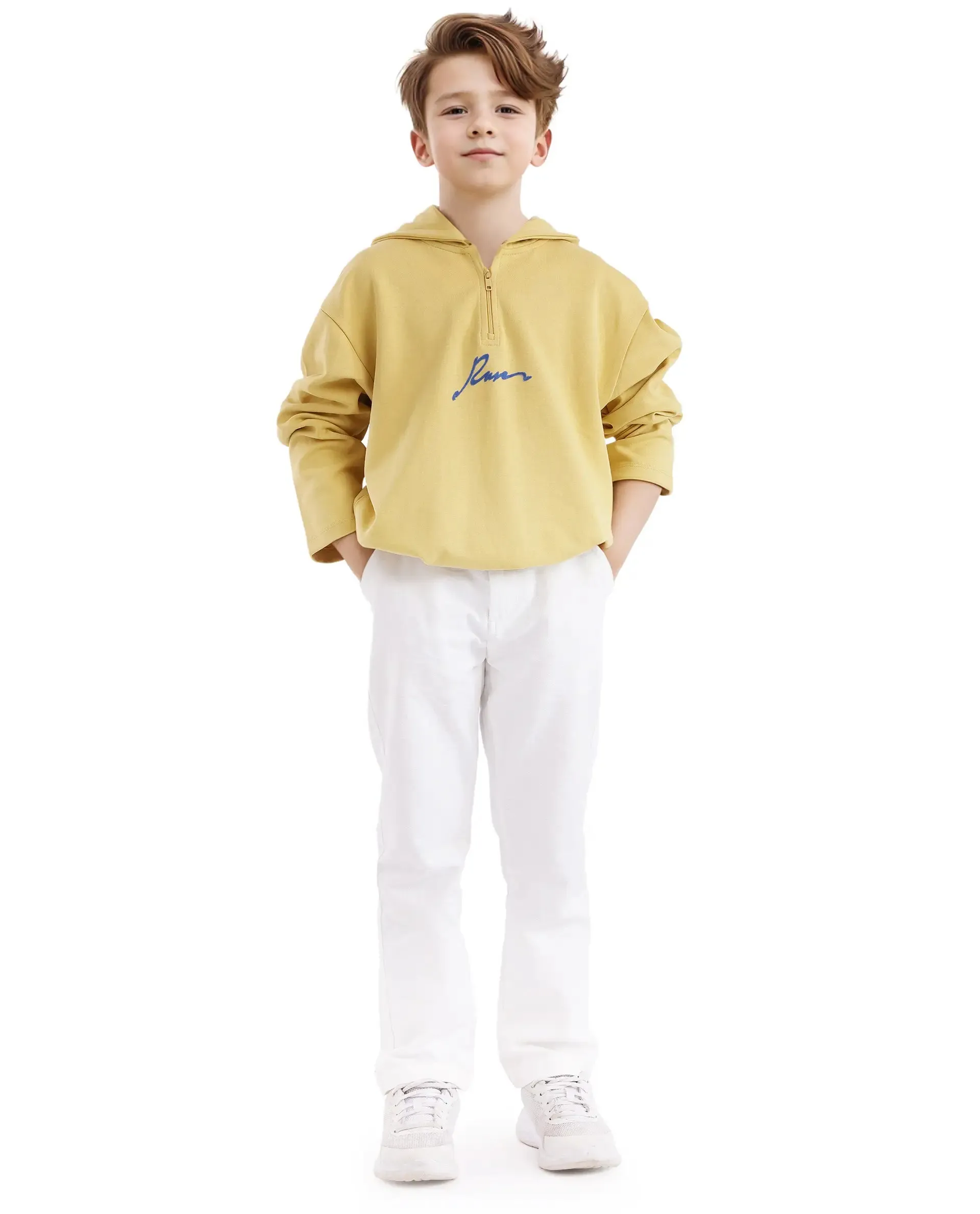 Rare Ones Kids Kanzy Yellow Cotton Poly Full Sleeve Flock Print Sweatshirt