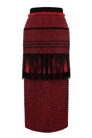 Red and Black Fleck Wool "Splinter" Skirt