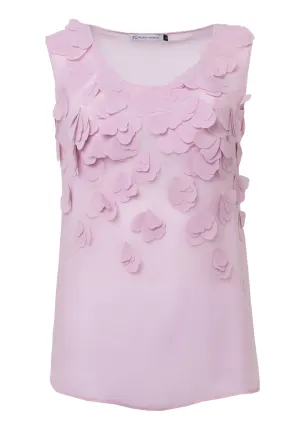 Rosy georgette sleeveless blouse with hand-cut petals