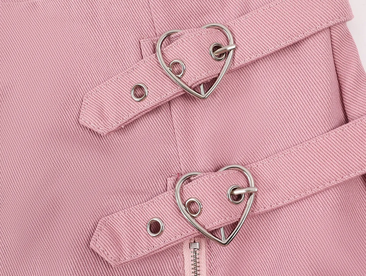 Sexy Sweet Heart Strap Double Zippers Pink Mini Skirt