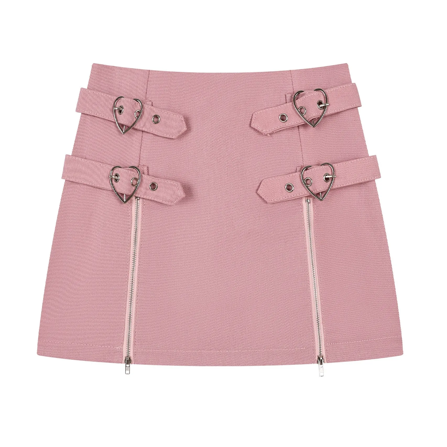 Sexy Sweet Heart Strap Double Zippers Pink Mini Skirt