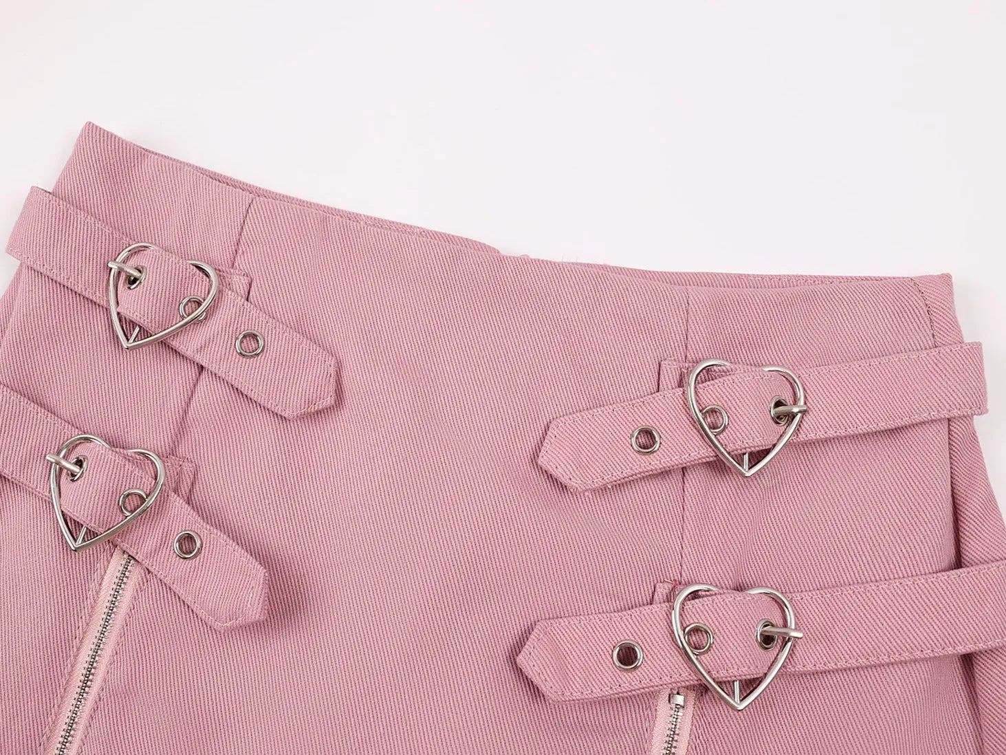 Sexy Sweet Heart Strap Double Zippers Pink Mini Skirt