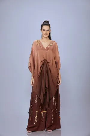 Shaded Brown kaftan with embroidery