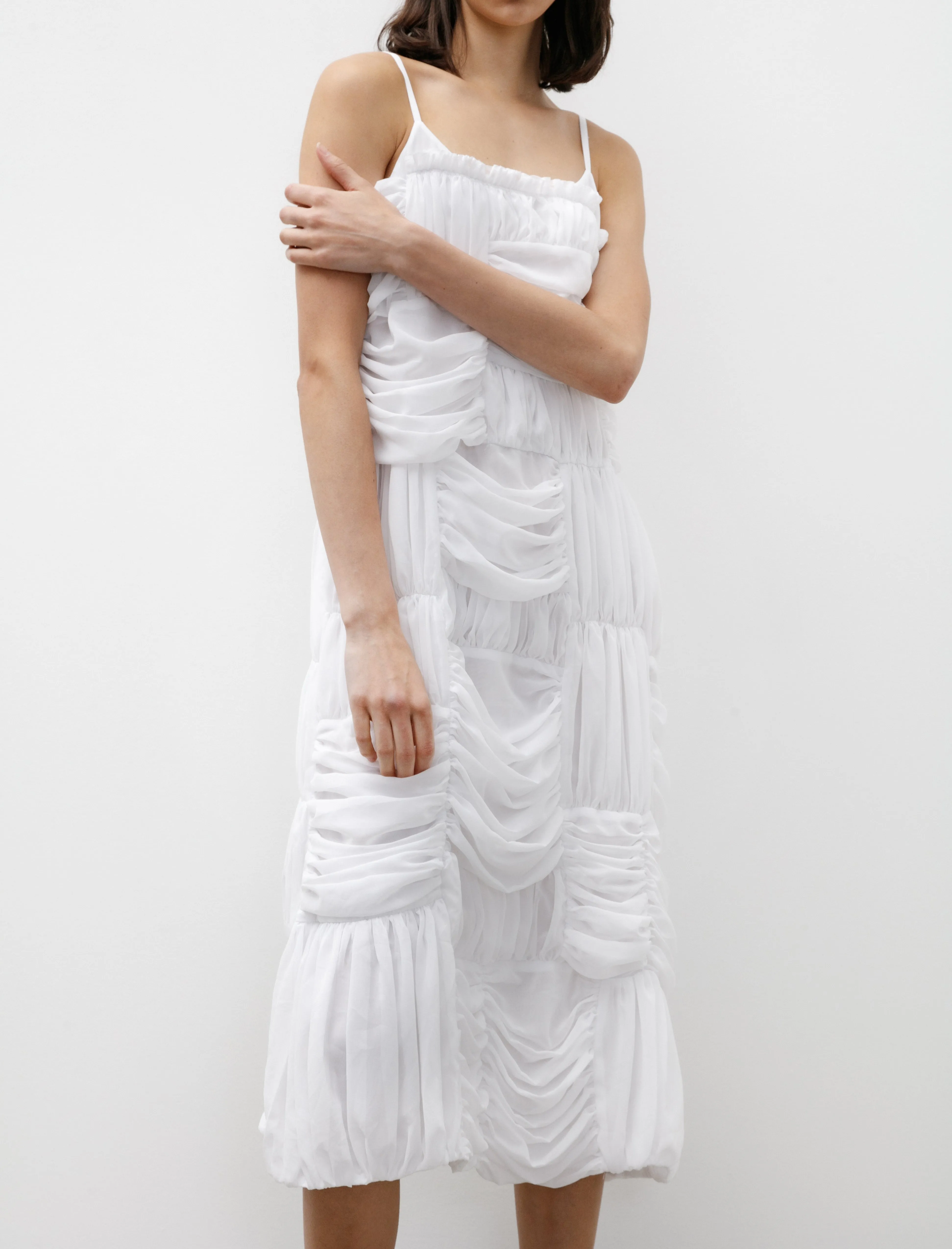 Sleeveless Gathered Georgette Dress White