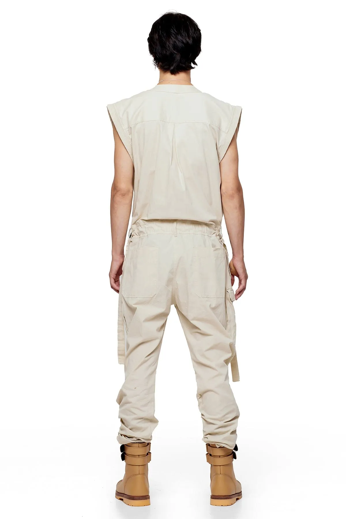 SLEEVELESS JUMPSUIT IN BONE