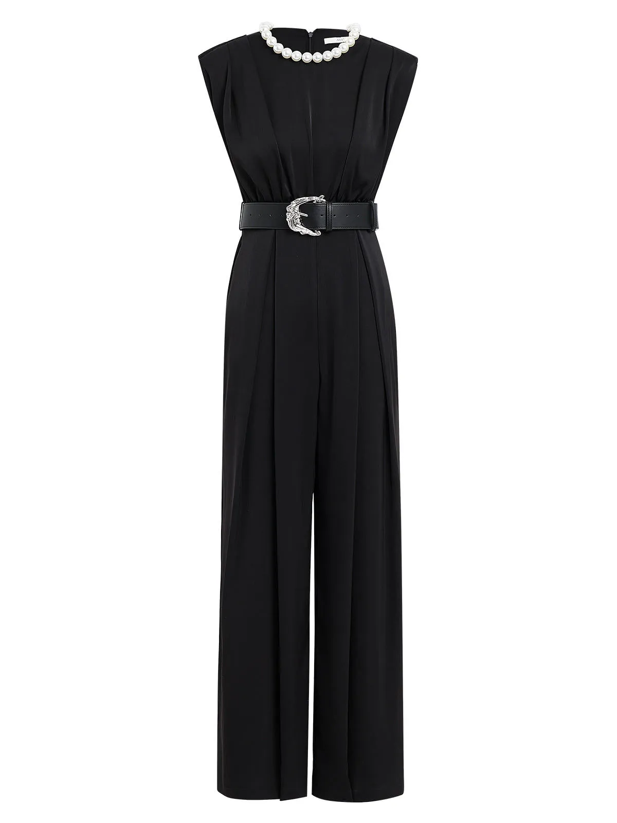 Sleeveless Wide Leg Belted Jumpsuit