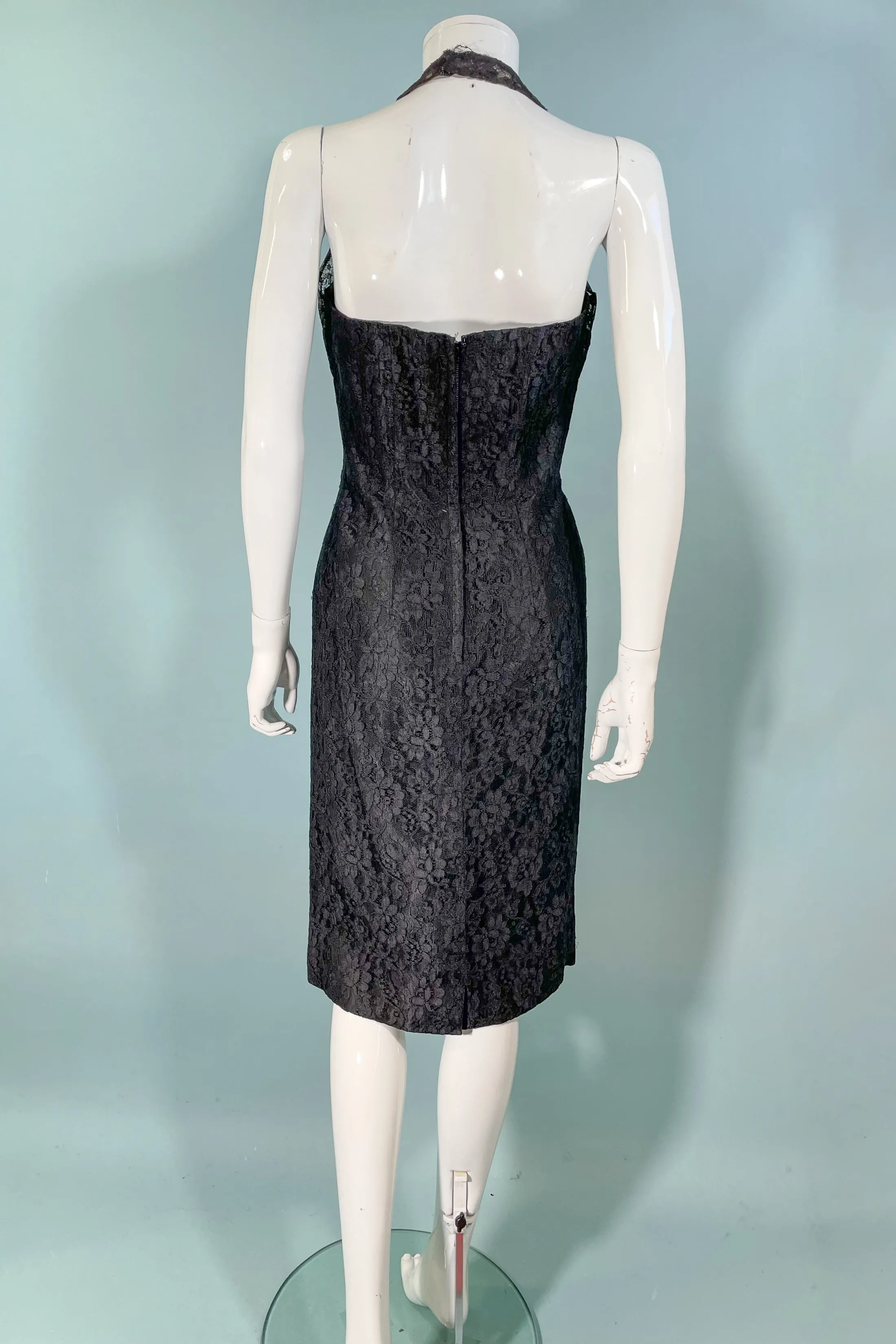 SOLD Lilli Diamond Vintage 60s Black Lace Halter Party Dress S/M