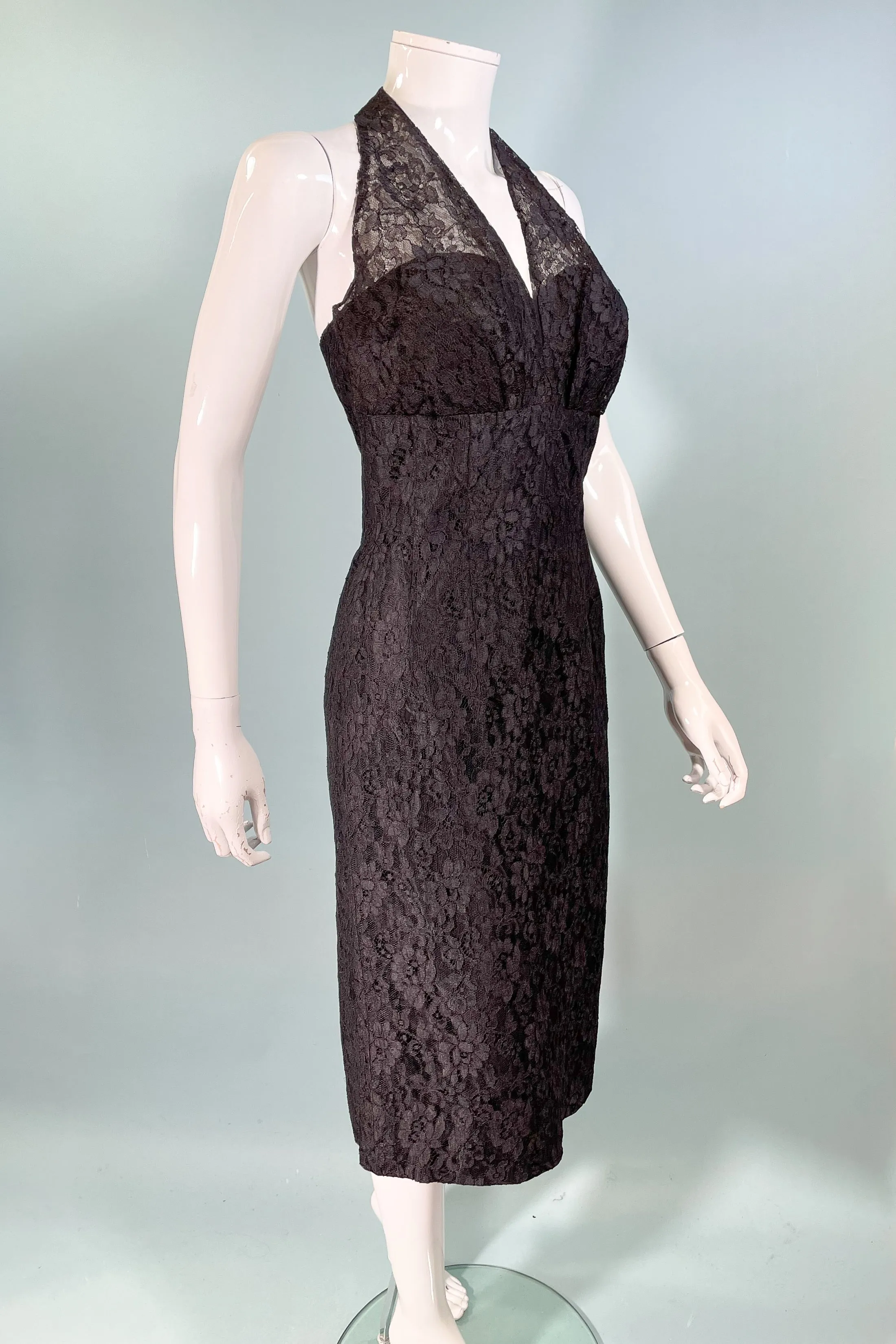 SOLD Lilli Diamond Vintage 60s Black Lace Halter Party Dress S/M