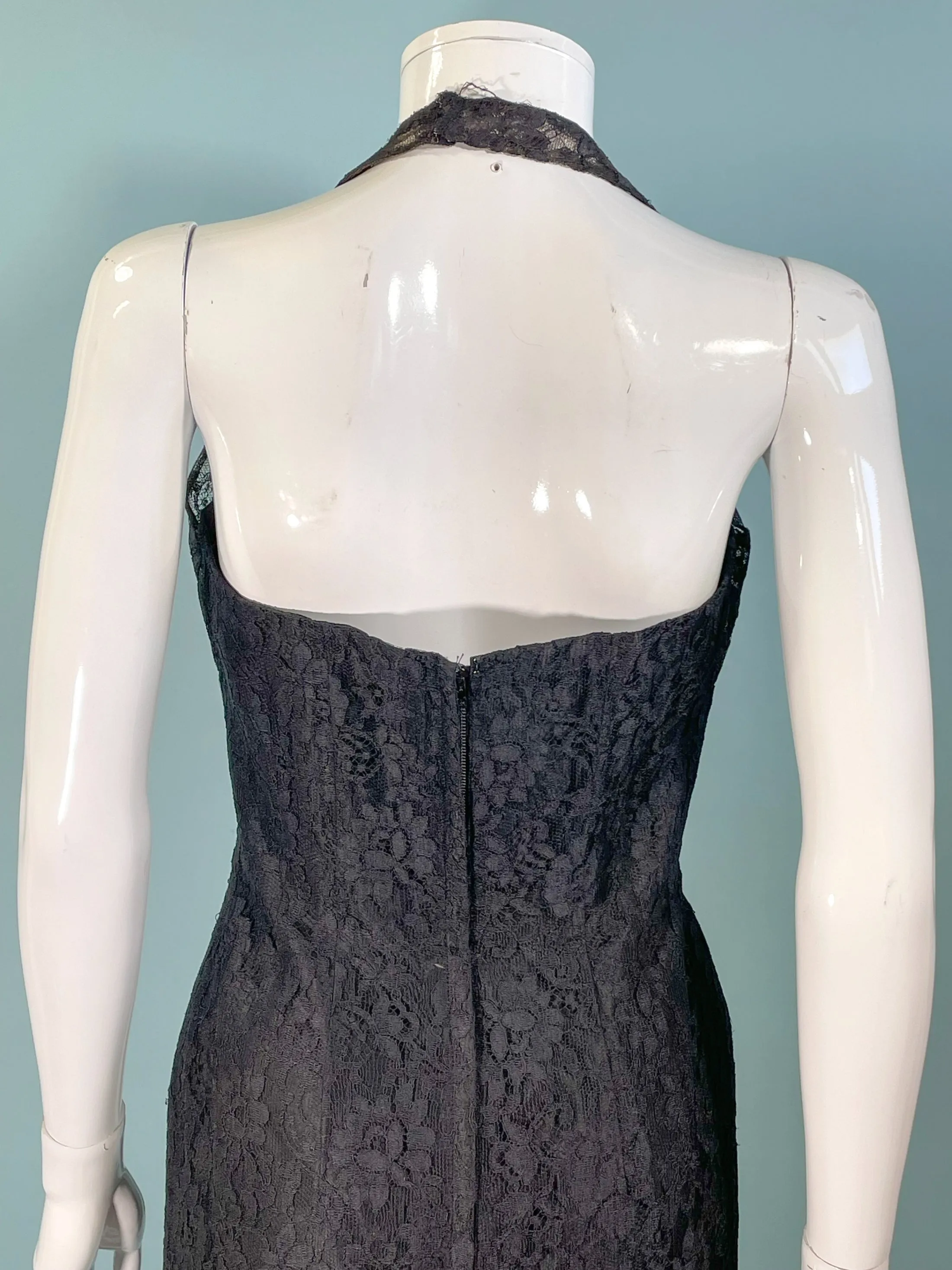 SOLD Lilli Diamond Vintage 60s Black Lace Halter Party Dress S/M