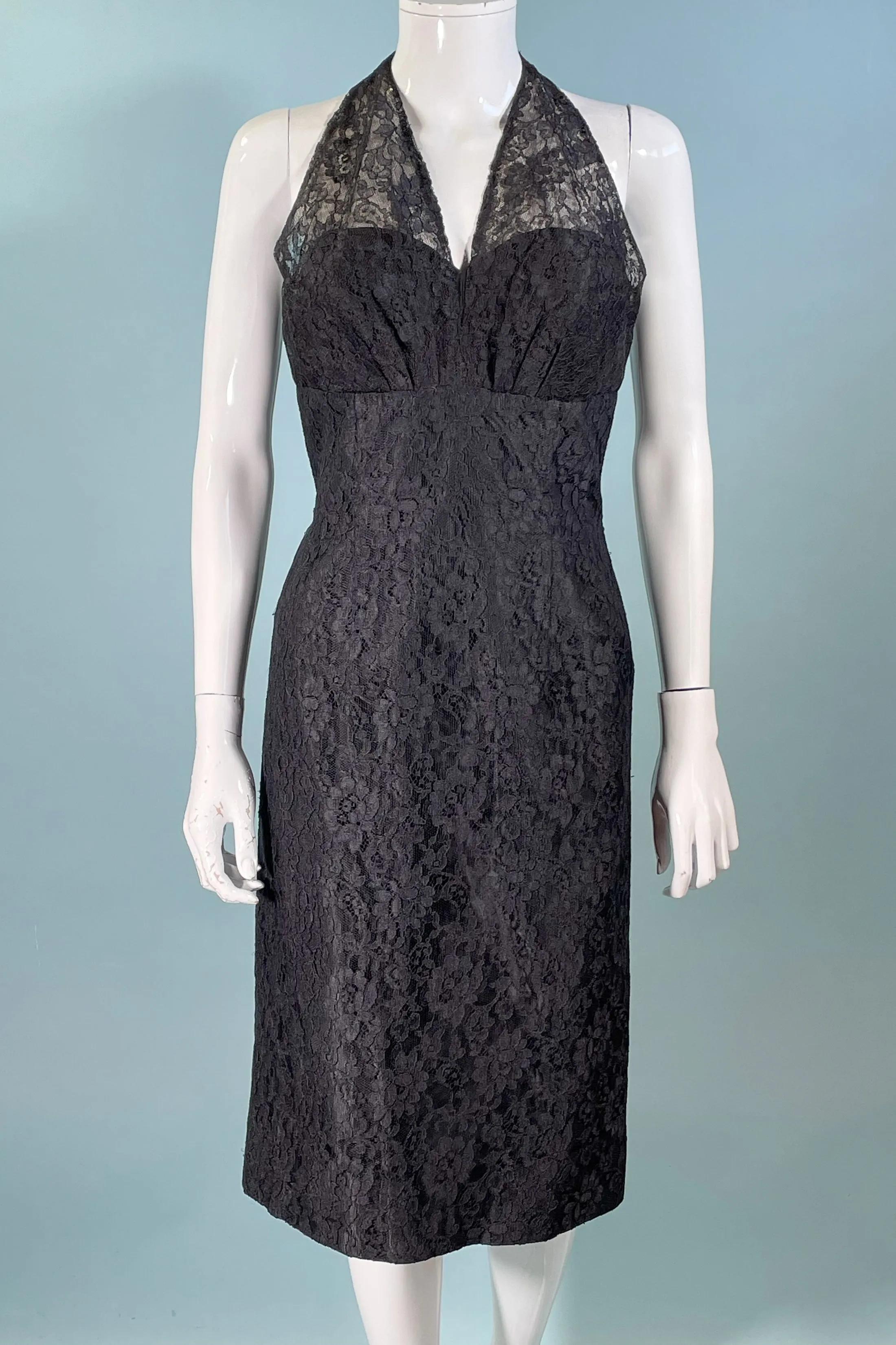 SOLD Lilli Diamond Vintage 60s Black Lace Halter Party Dress S/M