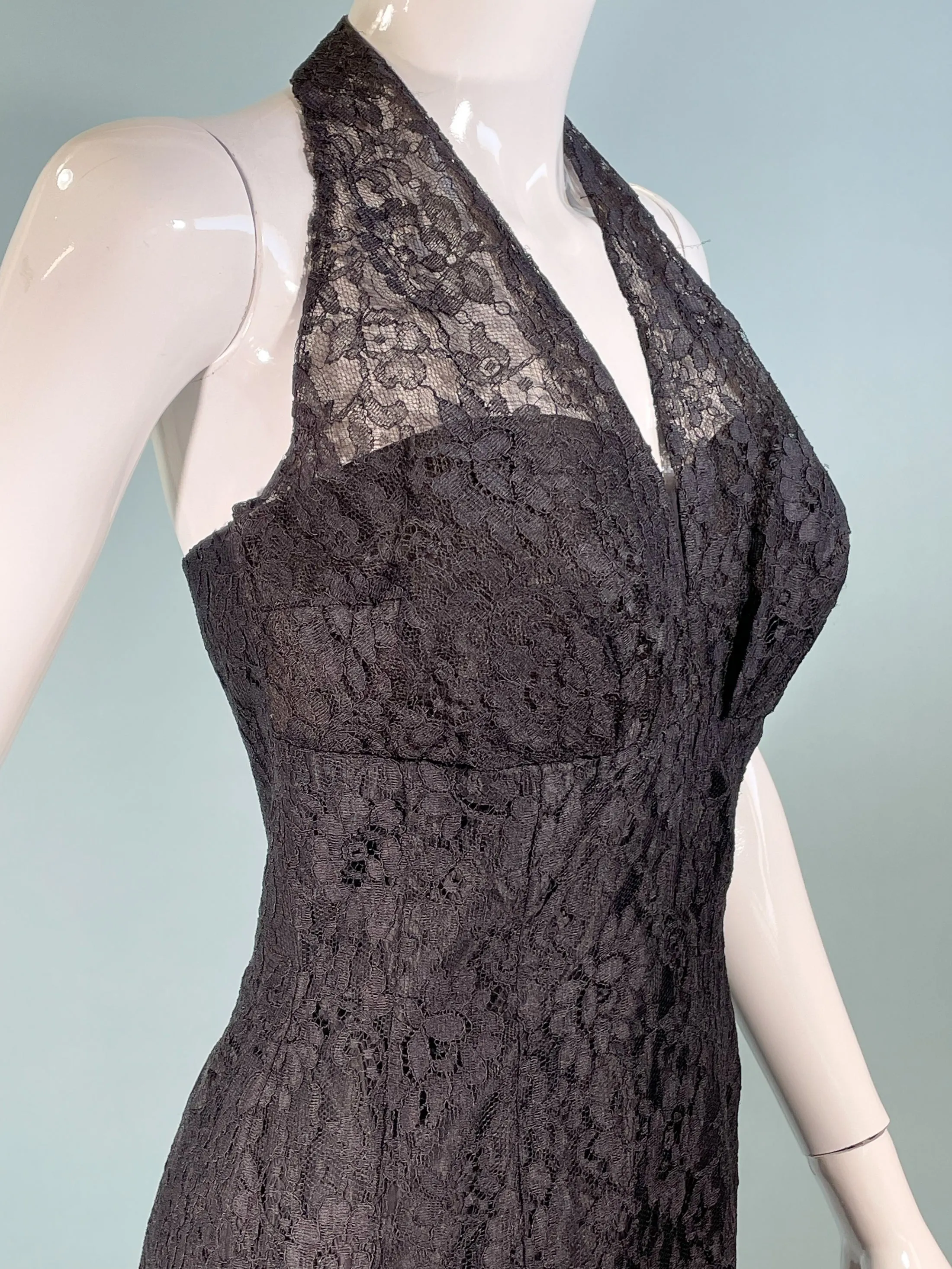 SOLD Lilli Diamond Vintage 60s Black Lace Halter Party Dress S/M