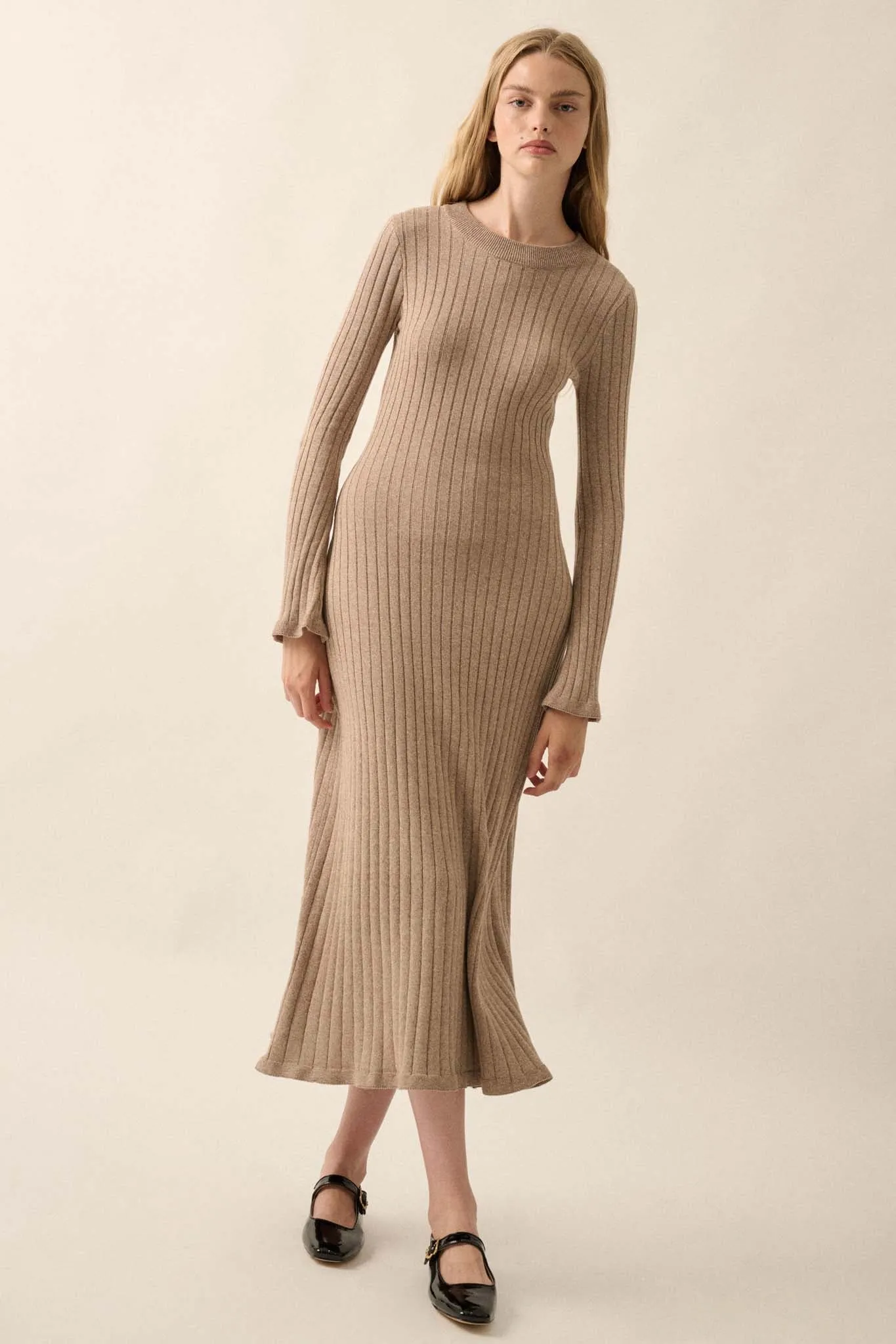 Subtle Ways Ribbed Knit Midi Sweater Dress