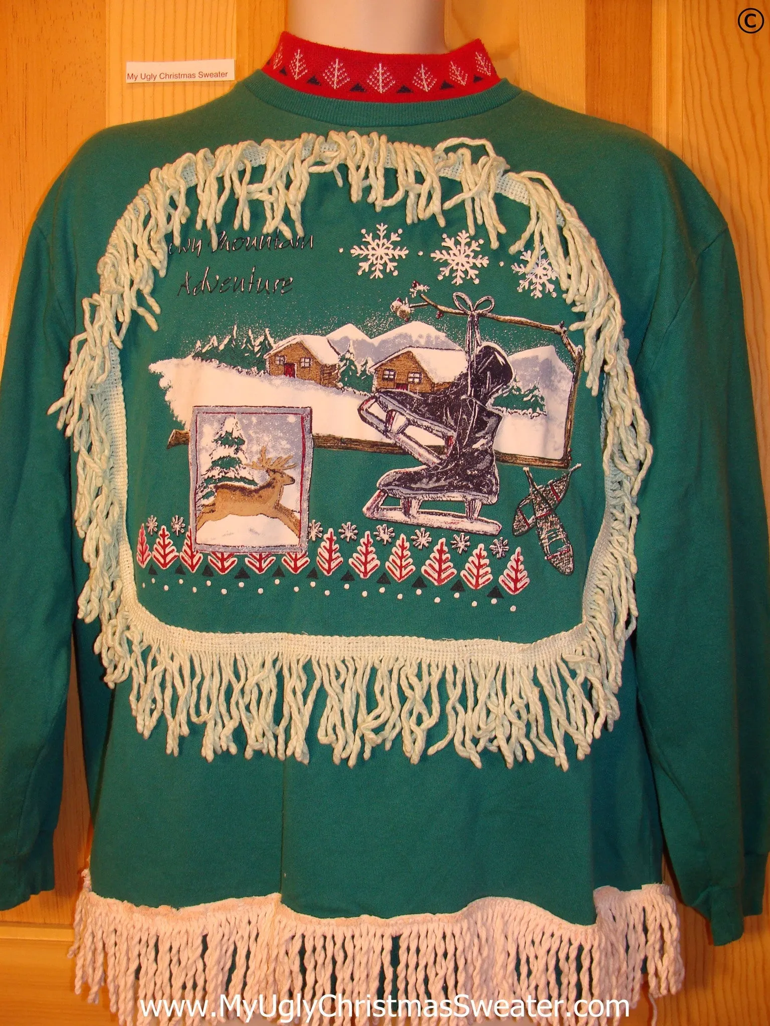 Tacky Christmas Sweatshirt Winter Skates Reindeer Fringe