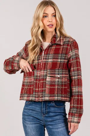 Tartan Brush Zip Up Low Pocket Shacket