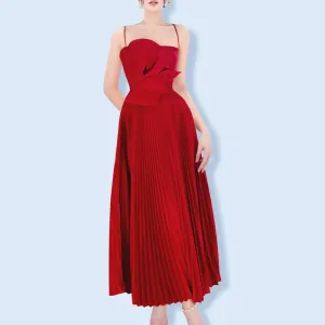 Temperament Formal Dresses For Women Square Collar Sleeveless Backless High Waist Irregular Pleated Midi Dress Female New