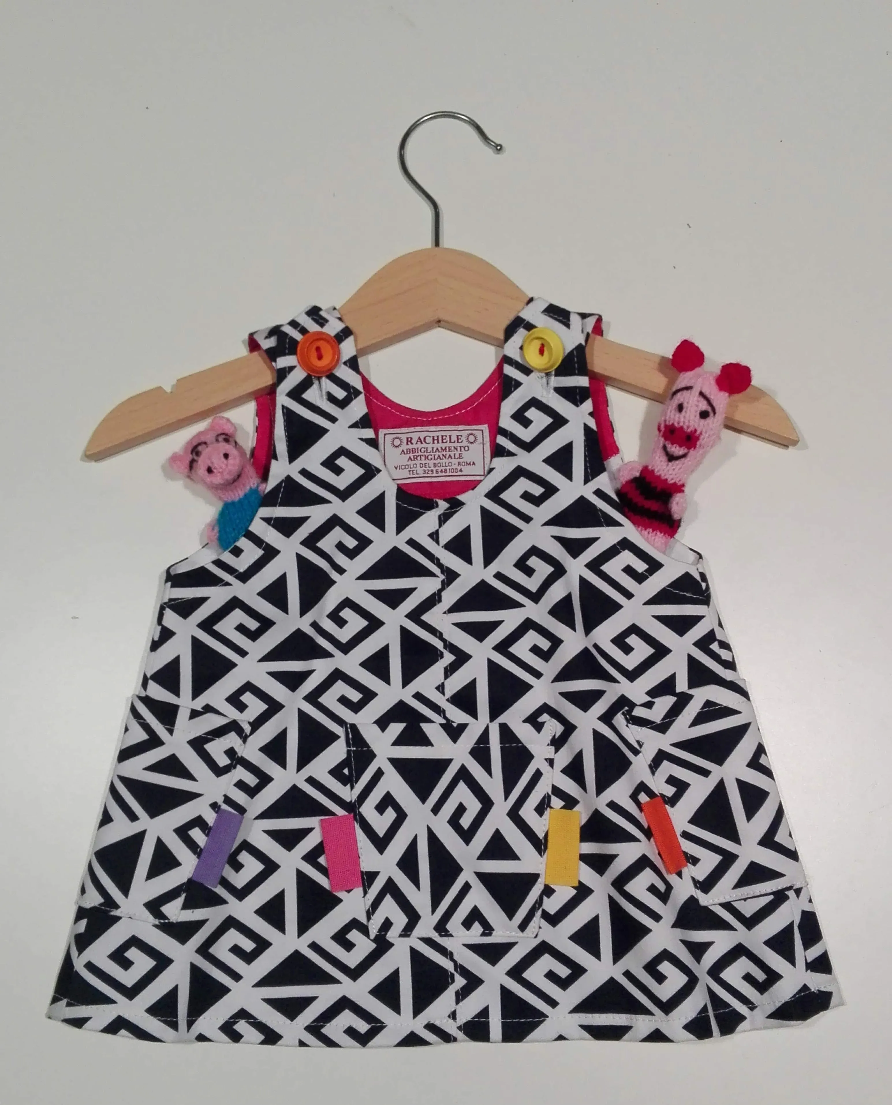 Trapeze Dress Black&White with colored spots