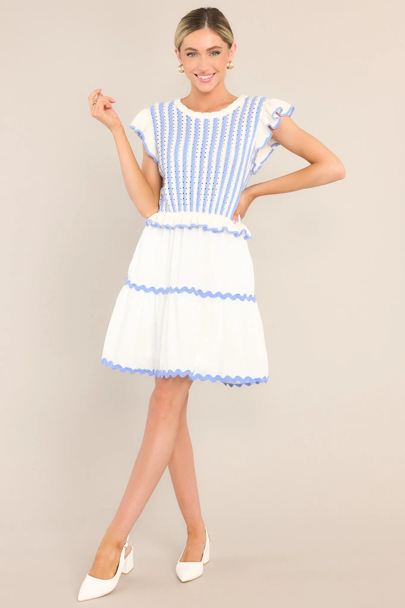 Treasured Times Light Blue Stripe Sweater Mini Dress