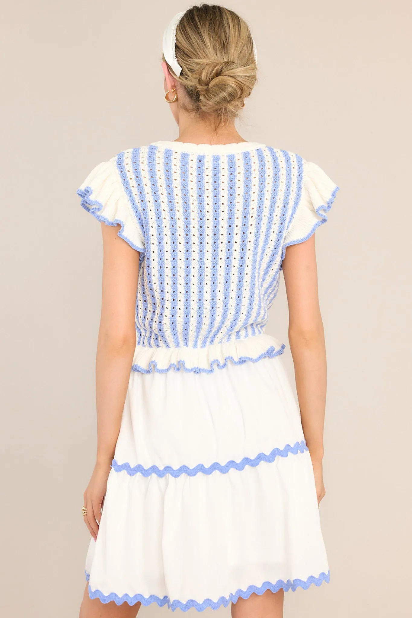 Treasured Times Light Blue Stripe Sweater Mini Dress