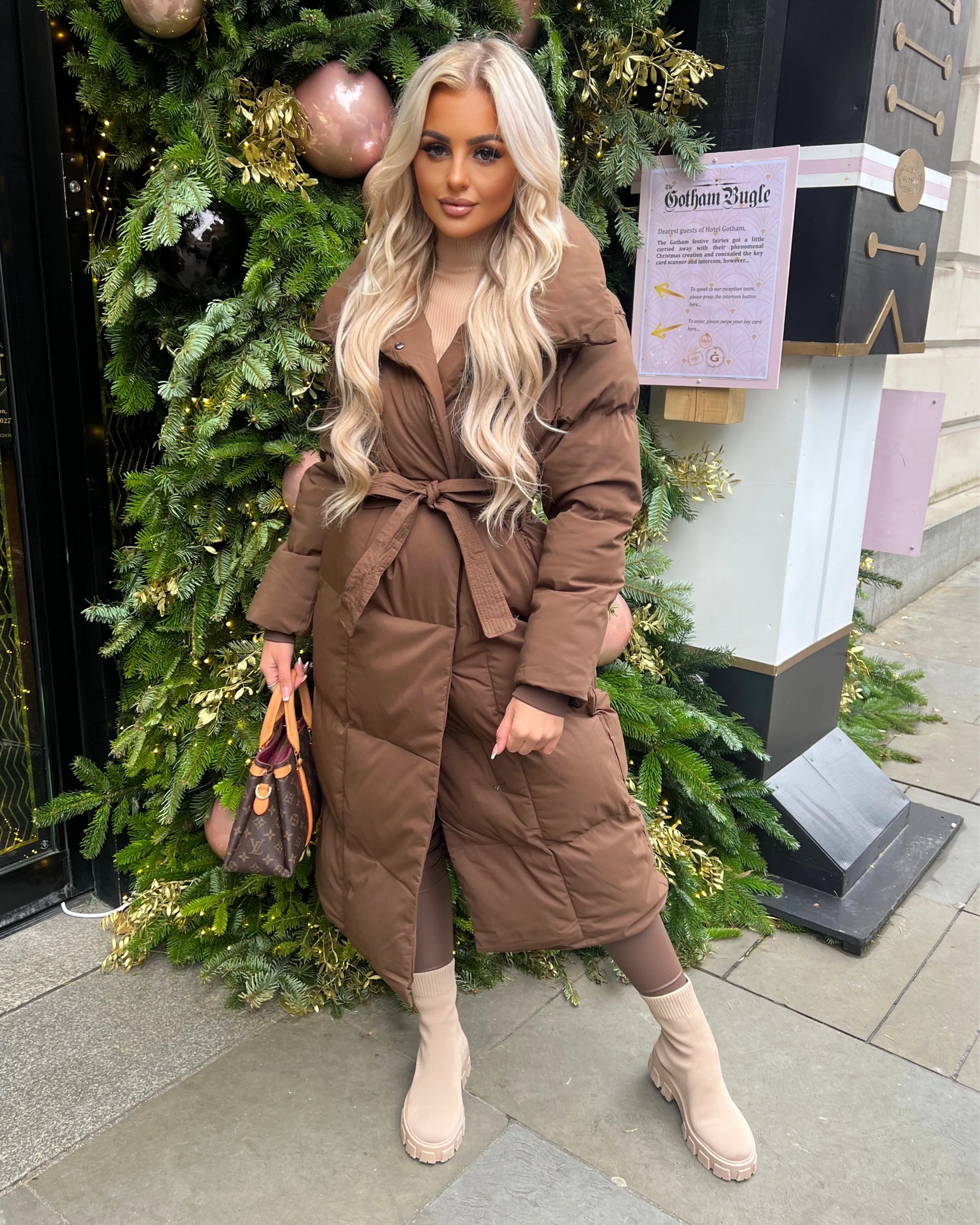 Trisha Long Padded Duvet Trench Coat - Chocolate