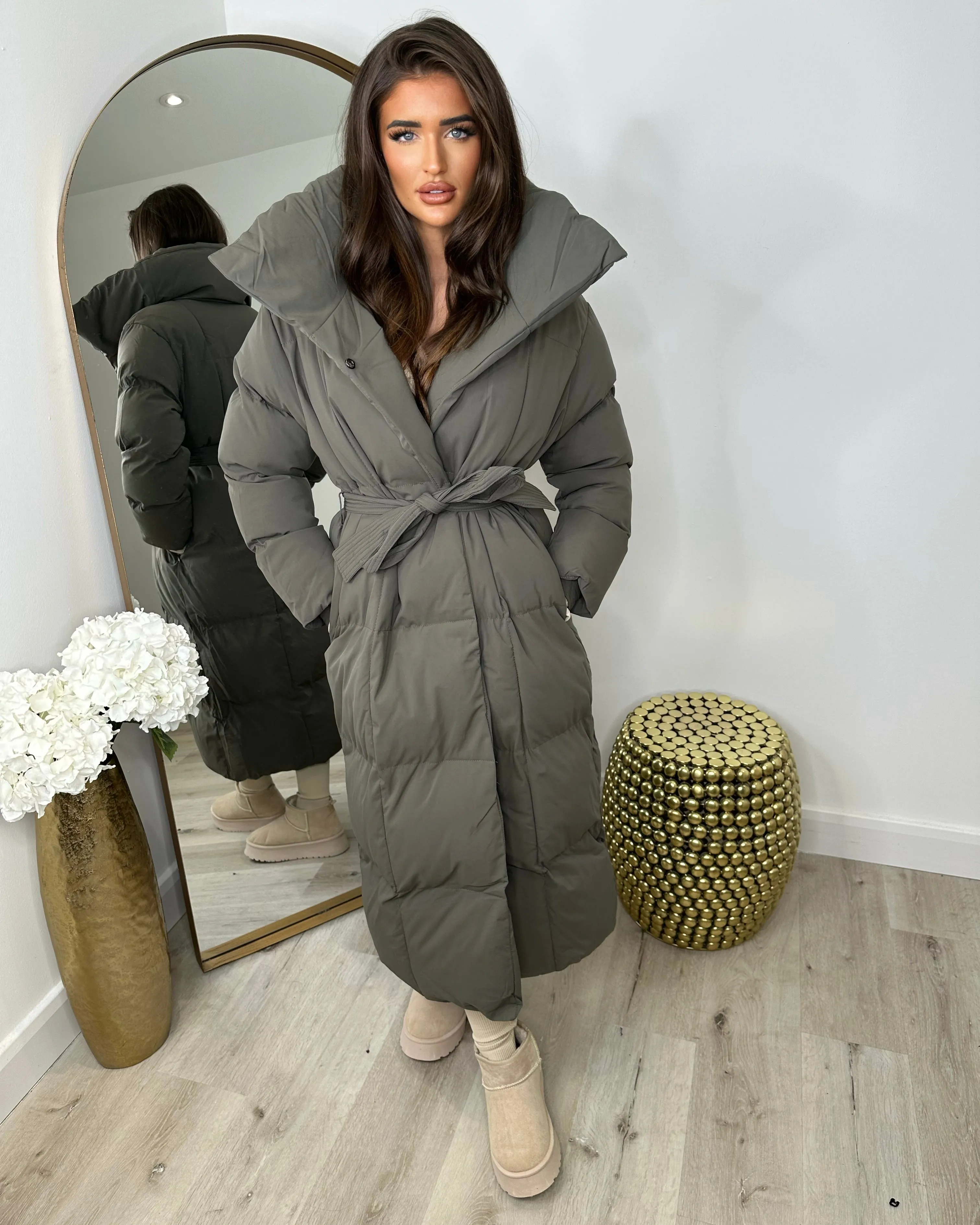 Trisha Long Padded Duvet Trench Coat - Grey