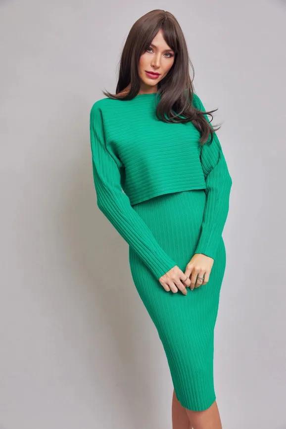 Two Piece Sweater & Dress Set KELLY GREEN