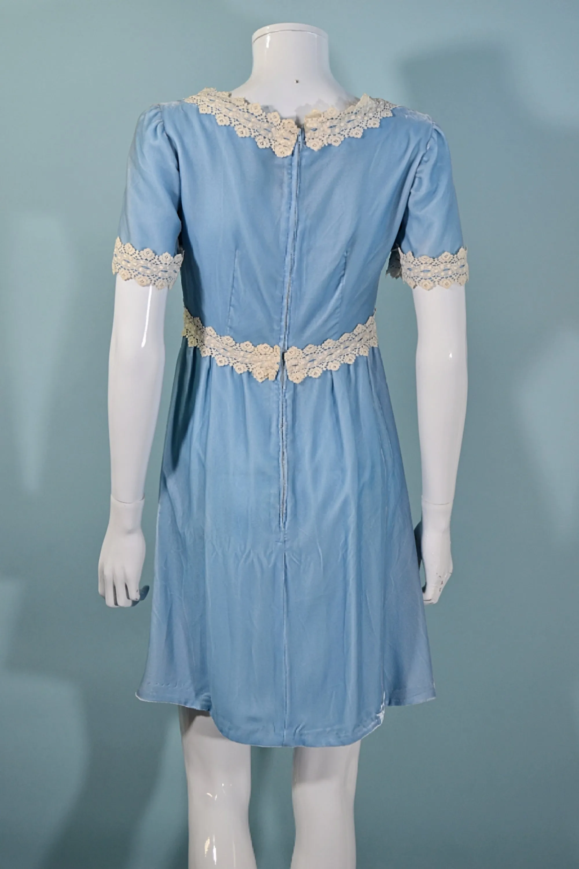 Vintage 1960s Baby Blue Velvet Lace MOD Dress S