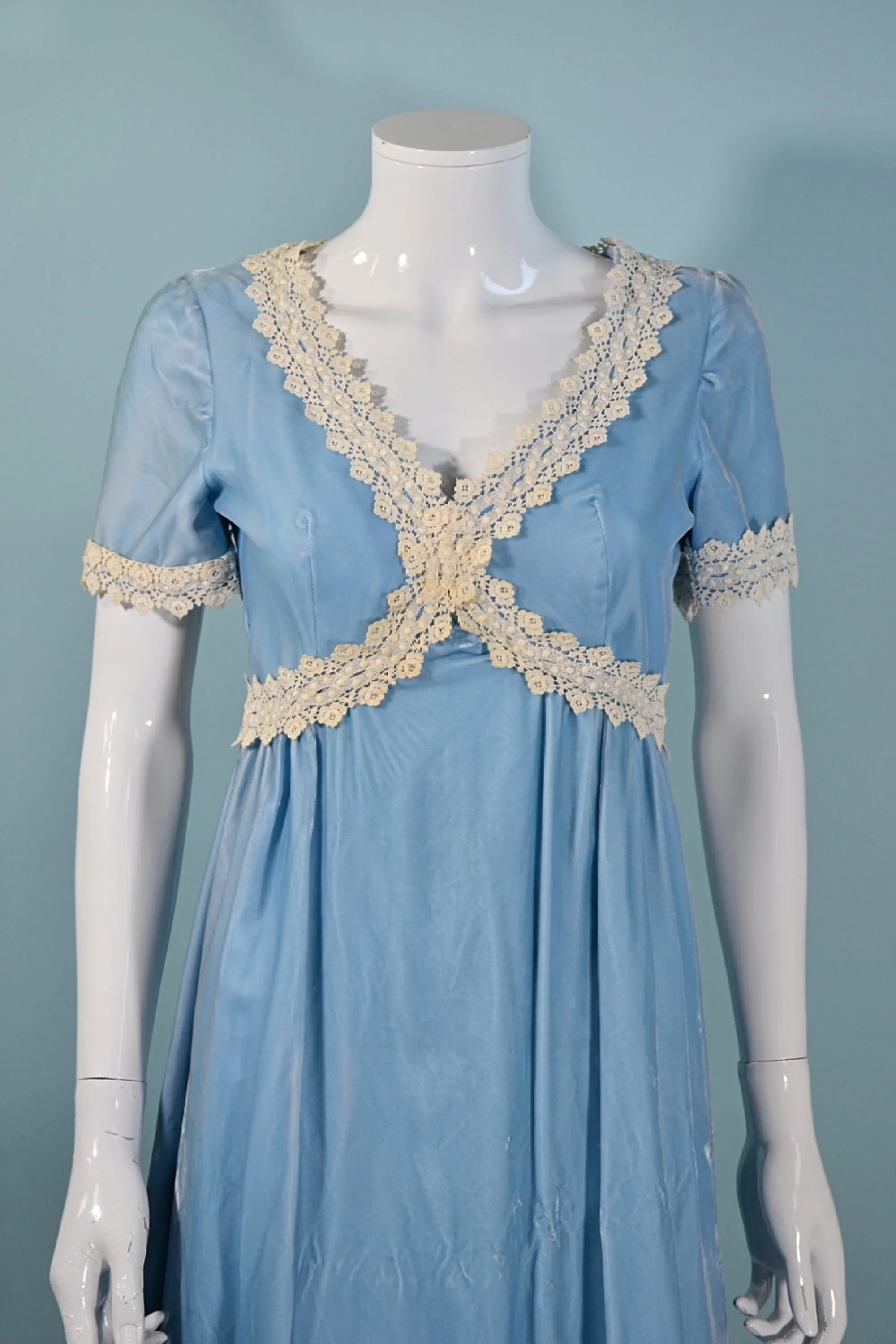 Vintage 1960s Baby Blue Velvet Lace MOD Dress S