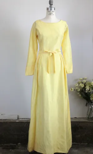 Vintage 1960s Yellow Maxi Dress with tie belt.