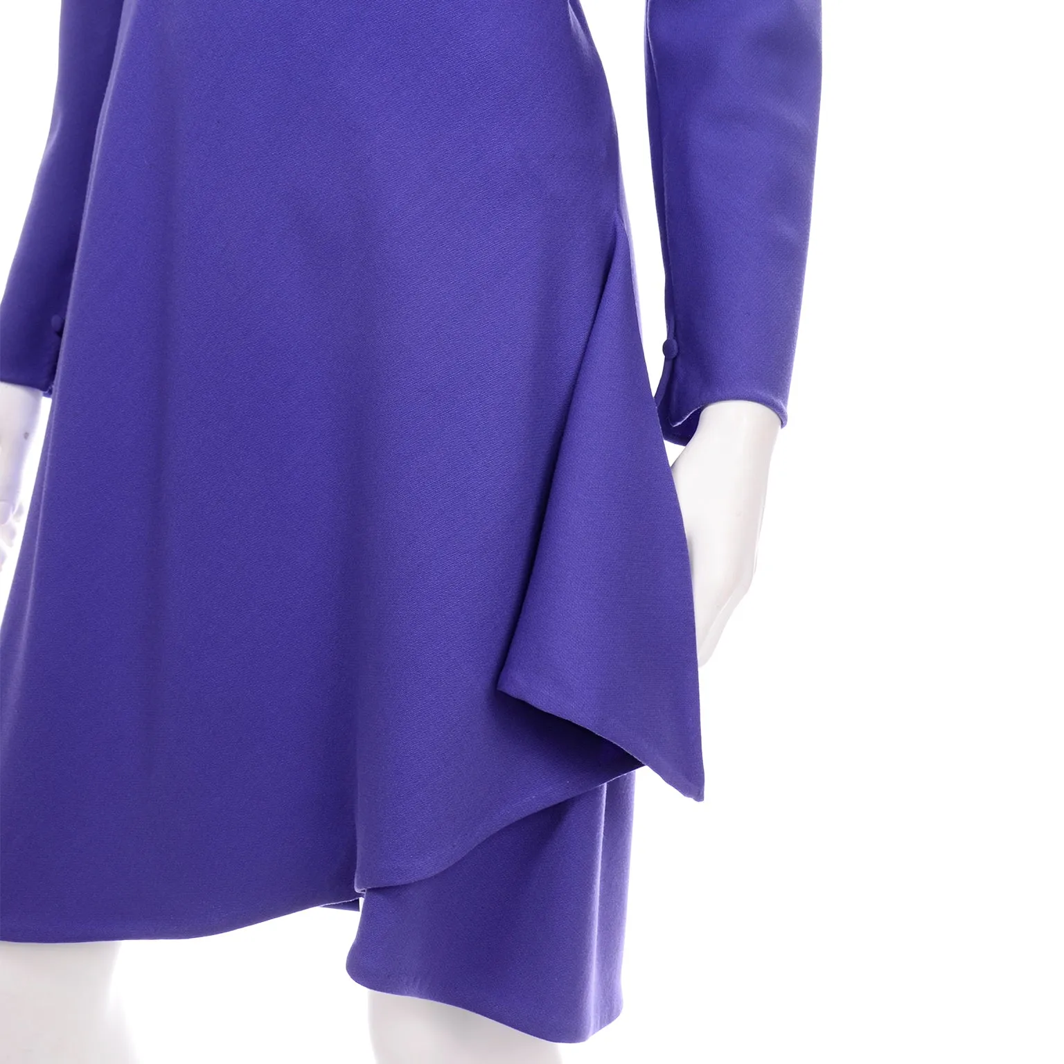 Vintage 1970s Halston Purple Wool Jersey Asymmetrical Dress