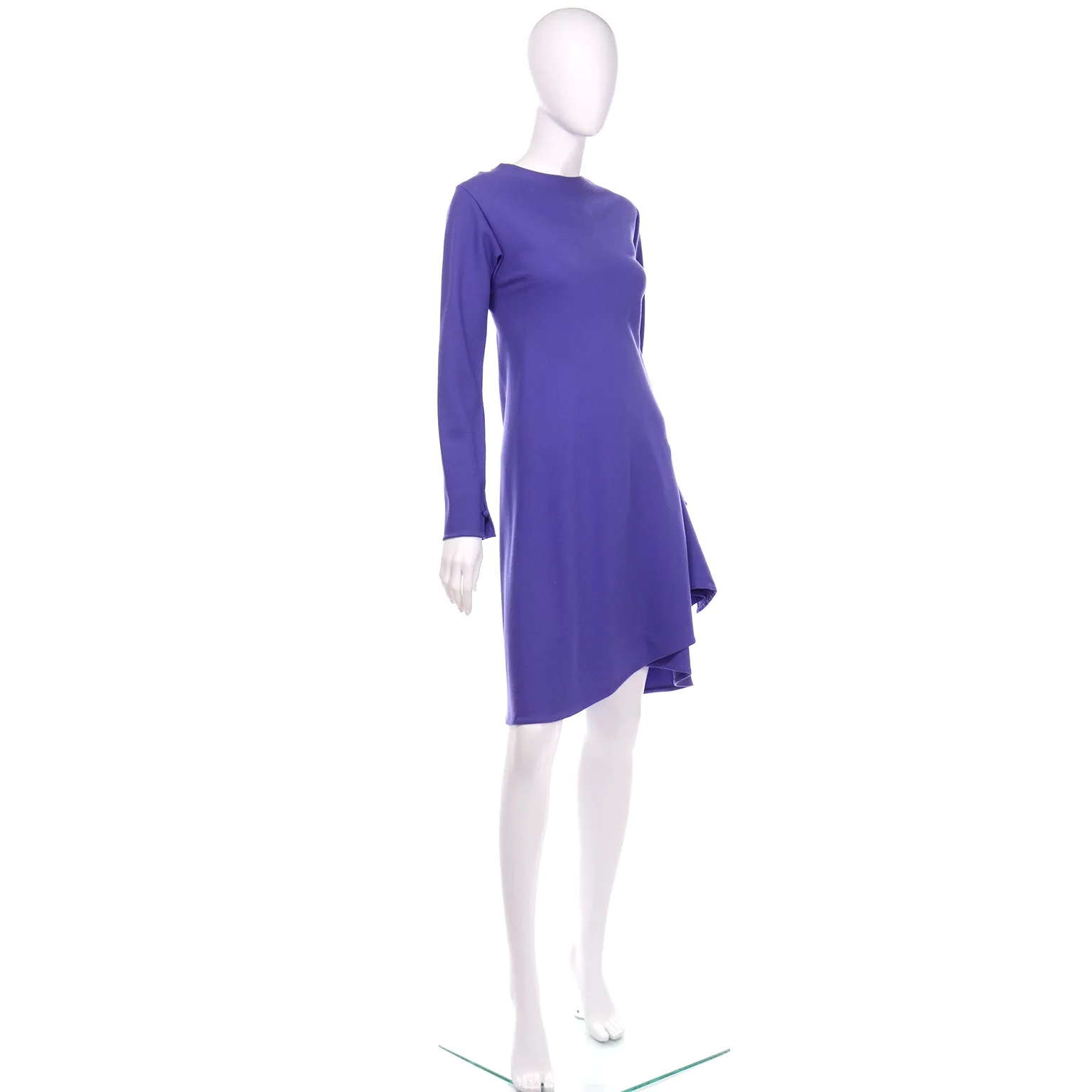 Vintage 1970s Halston Purple Wool Jersey Asymmetrical Dress