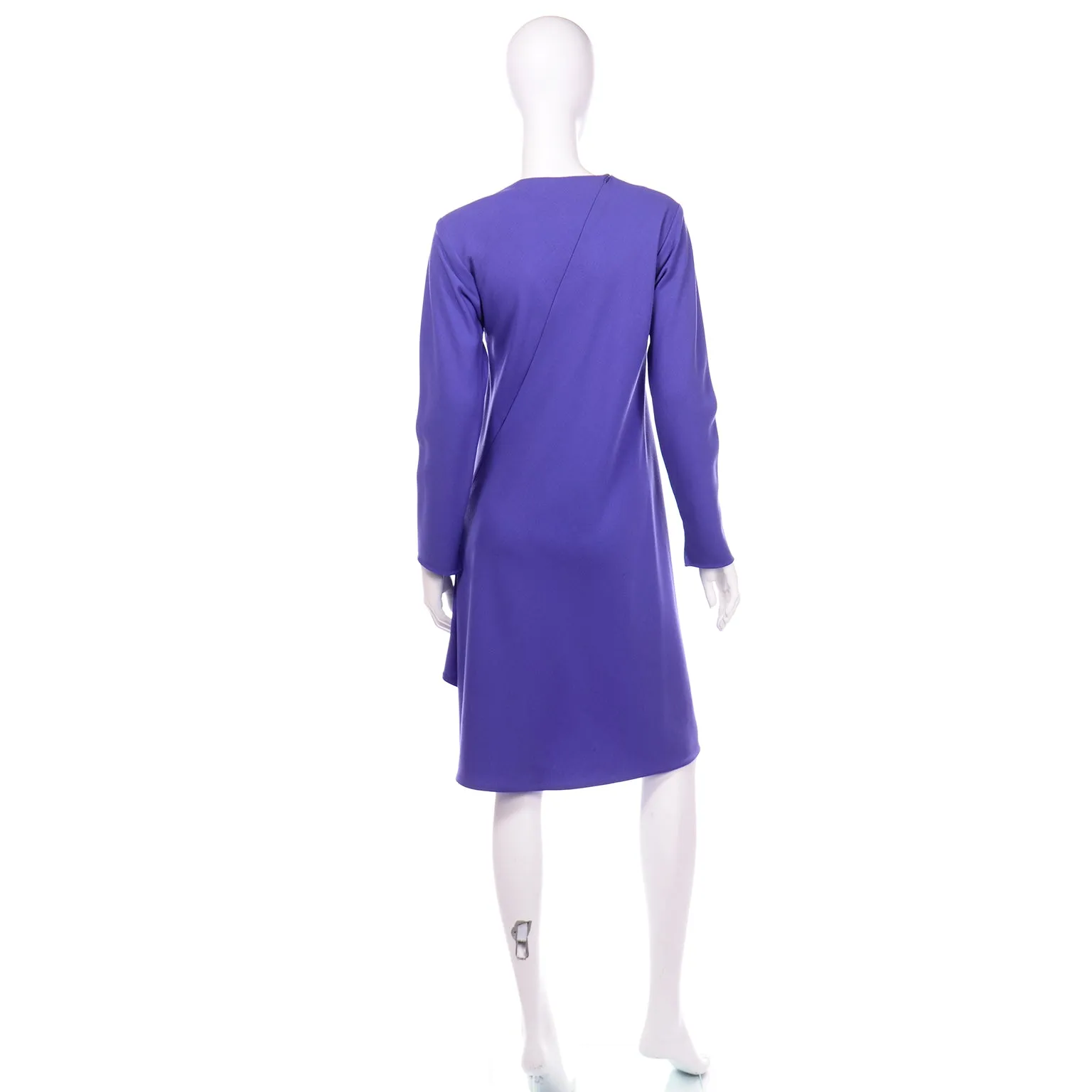 Vintage 1970s Halston Purple Wool Jersey Asymmetrical Dress