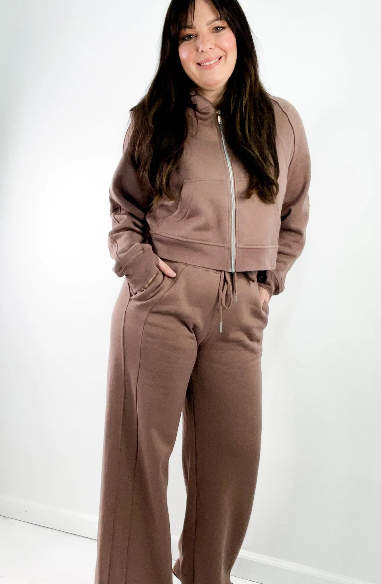 Wide Leg Seam Detail Drawstring Sweatpants