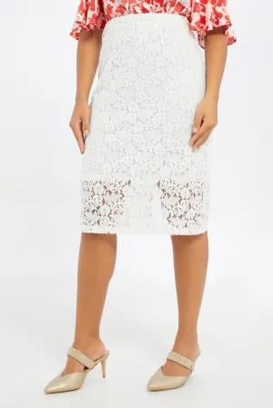 Women White Lace Pencil Skirt