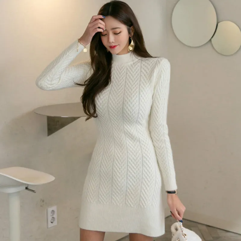 Women's Autumn/Winter Long-Sleeved Sheath Sweater Mini Dress