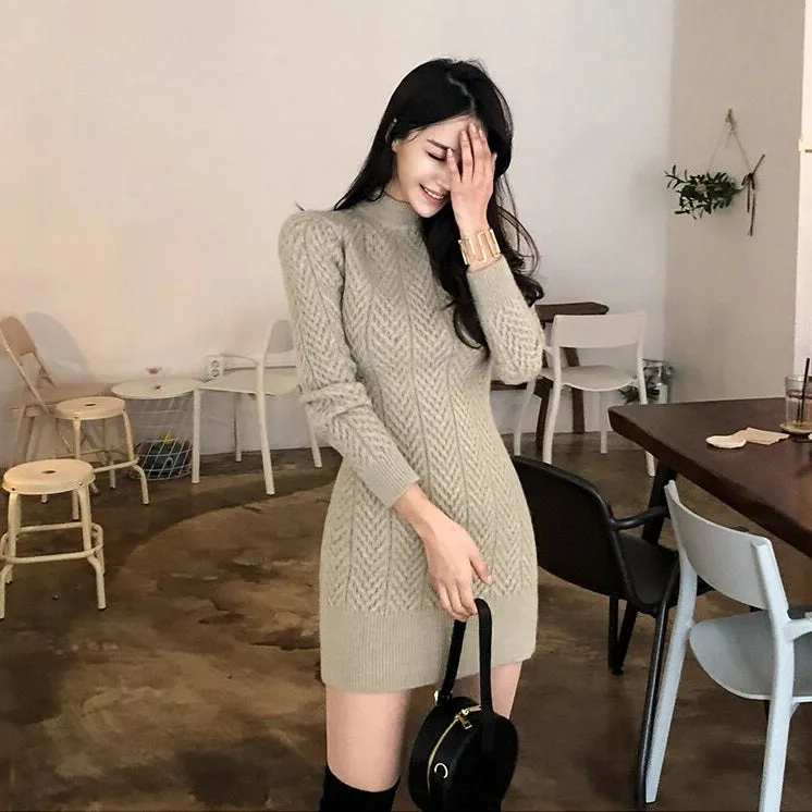 Women's Autumn/Winter Long-Sleeved Sheath Sweater Mini Dress