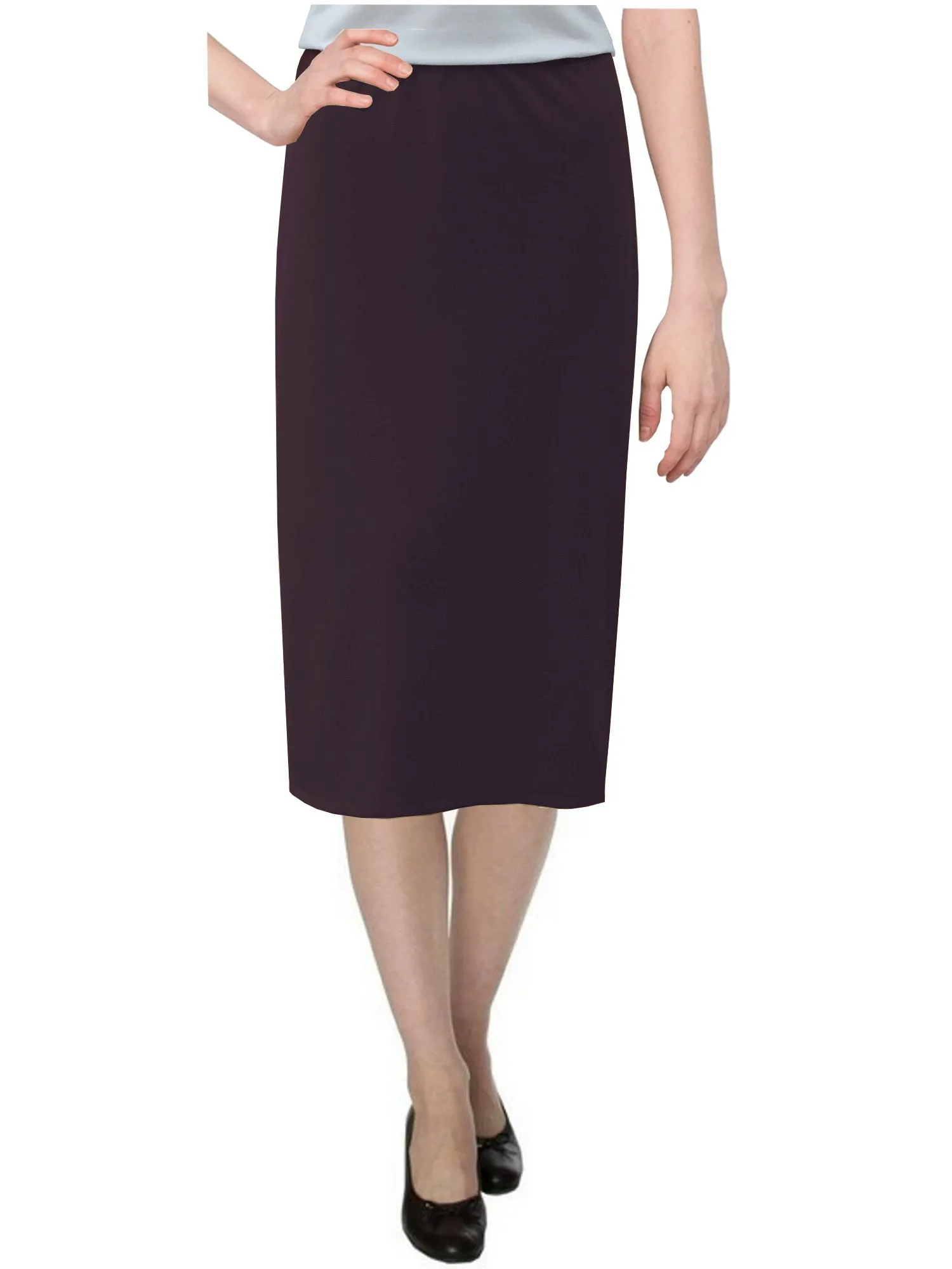 Women's Basic Modest 26" Below the Knee Length Midi Stretch Knit Straight Skirt