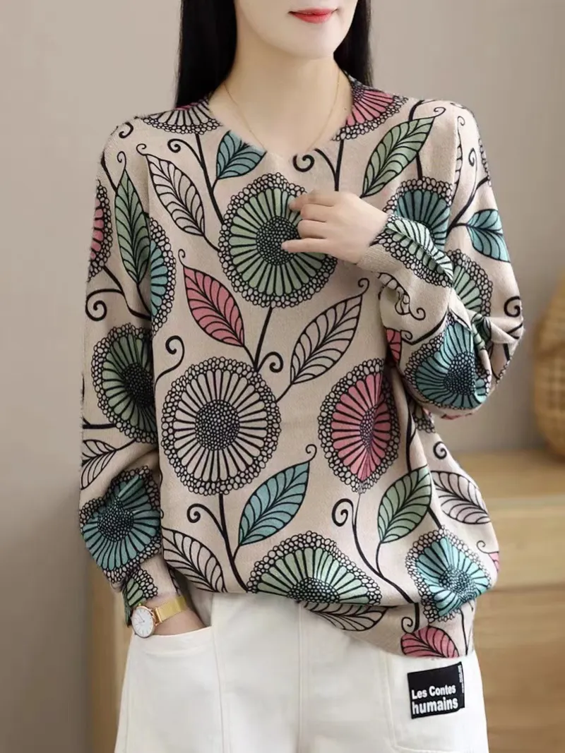 Women's Blossom Bliss Floral Printe Knitted Sweater