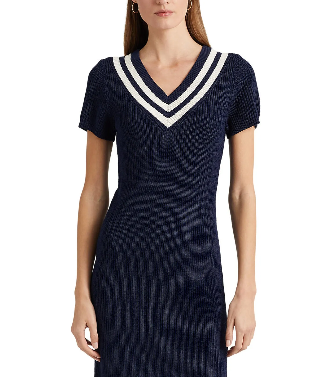 Women's Cotton-Blend Cricket Sweater Dress French Navy/Mascarpone Cream