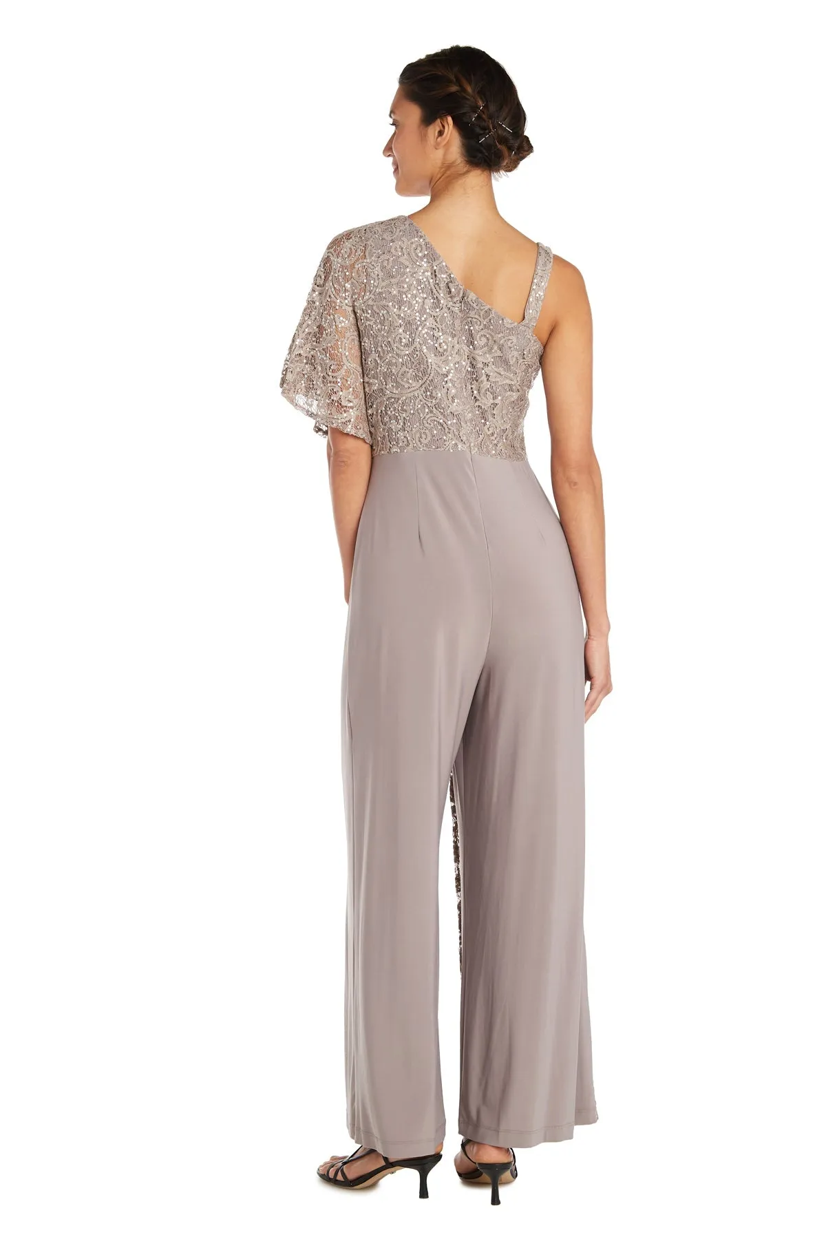 Women's Lace and Sequin Embellished Asymmetric Evening Jumpsuit