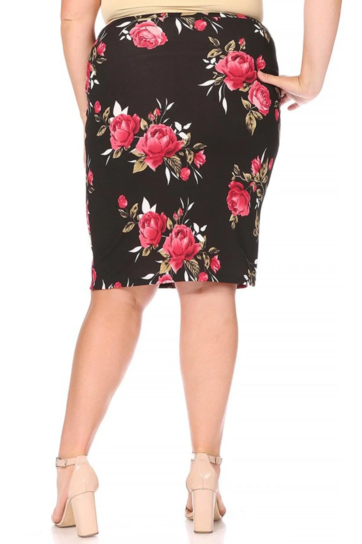 Women's Plus Size Floral Print Knee-Length Fitted Style Pencil Skirt